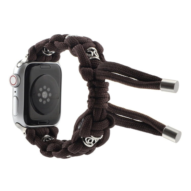 For Apple Watch SE 2022 40mm Silk Silver Beads Braided Watch Band(Coffee) - Watch Bands by PMC TechLife | Online Shopping South Africa | PMC TechLife