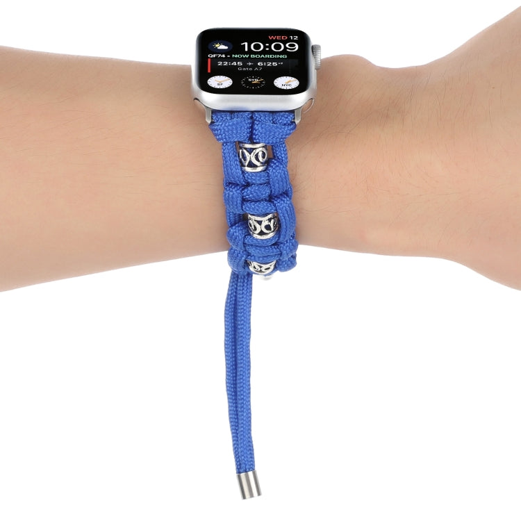 For Apple Watch Series 7 45mm Silk Silver Beads Braided Watch Band(Blue) - Watch Bands by PMC TechLife | Online Shopping South Africa | PMC TechLife