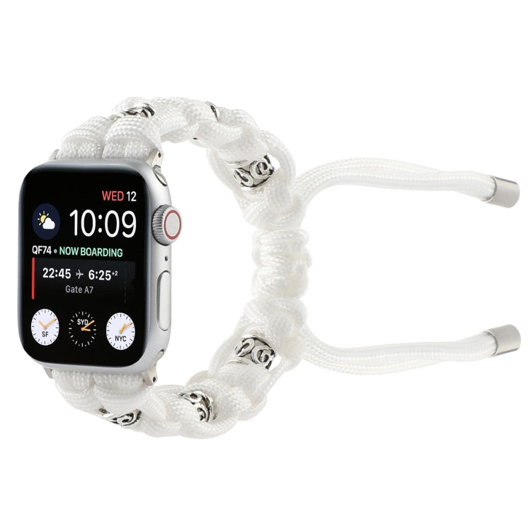 For Apple Watch Series 7 45mm Silk Silver Beads Braided Watch Band(White) - Watch Bands by PMC TechLife | Online Shopping South Africa | PMC TechLife