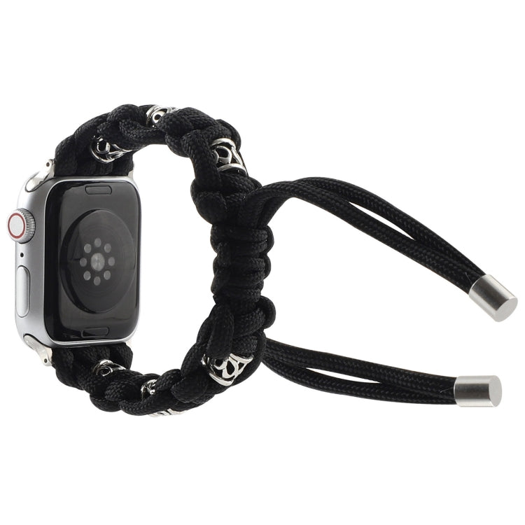 For Apple Watch SE 44mm Silk Silver Beads Braided Watch Band(Black) - Watch Bands by PMC TechLife | Online Shopping South Africa | PMC TechLife