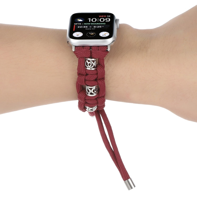 For Apple Watch SE 44mm Silk Silver Beads Braided Watch Band(Wine Red) - Watch Bands by PMC TechLife | Online Shopping South Africa | PMC TechLife