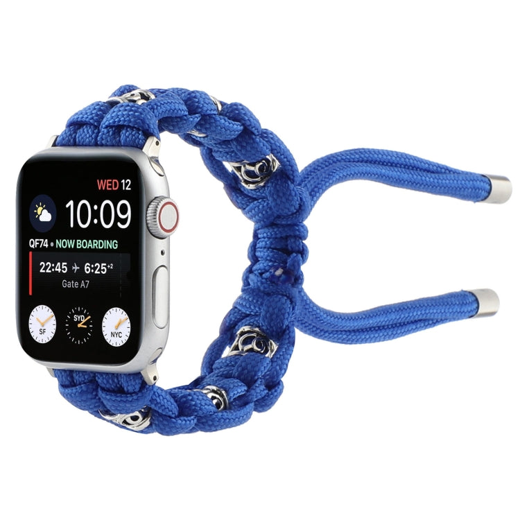 For Apple Watch Series 5 44mm Silk Silver Beads Braided Watch Band(Blue) - Watch Bands by PMC TechLife | Online Shopping South Africa | PMC TechLife