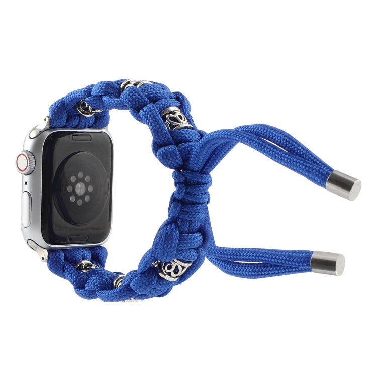 For Apple Watch Series 5 44mm Silk Silver Beads Braided Watch Band(Blue) - Watch Bands by PMC TechLife | Online Shopping South Africa | PMC TechLife