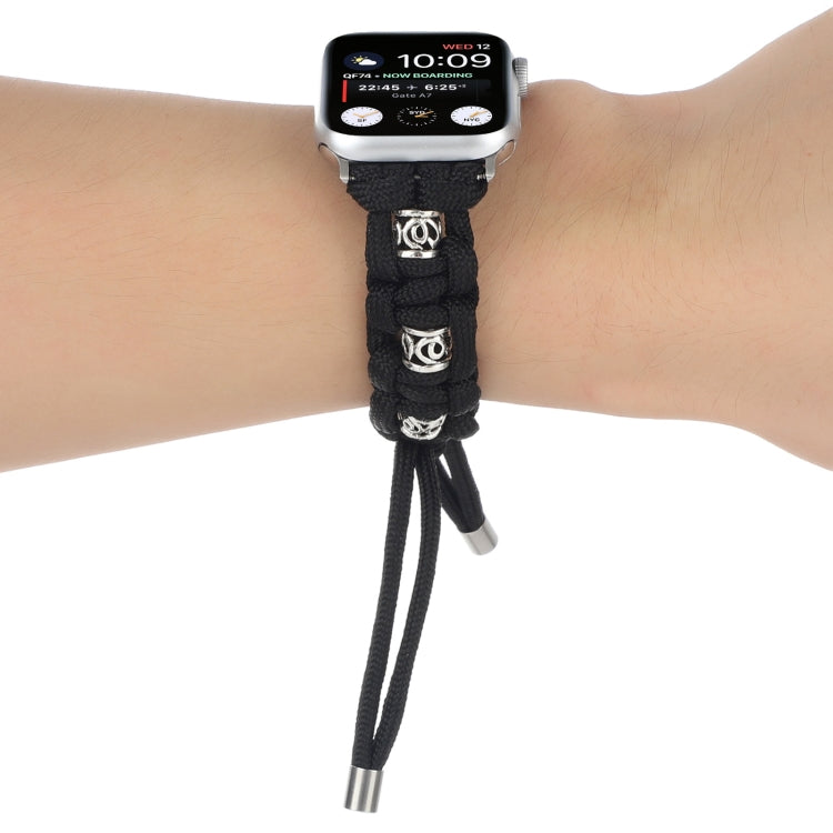 For Apple Watch Series 5 40mm Silk Silver Beads Braided Watch Band(Black) - Watch Bands by PMC TechLife | Online Shopping South Africa | PMC TechLife