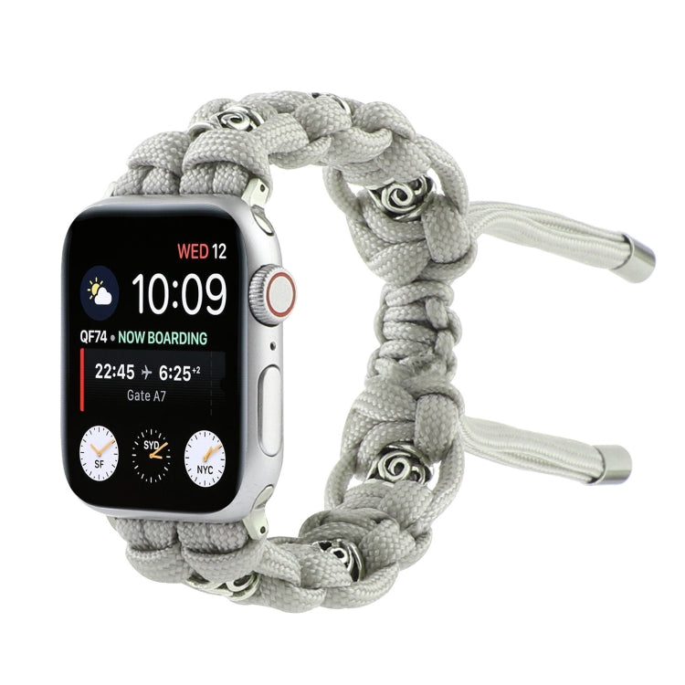 For Apple Watch Series 5 40mm Silk Silver Beads Braided Watch Band(Grey) - Watch Bands by PMC TechLife | Online Shopping South Africa | PMC TechLife
