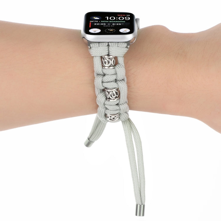 For Apple Watch Series 5 40mm Silk Silver Beads Braided Watch Band(Grey) - Watch Bands by PMC TechLife | Online Shopping South Africa | PMC TechLife