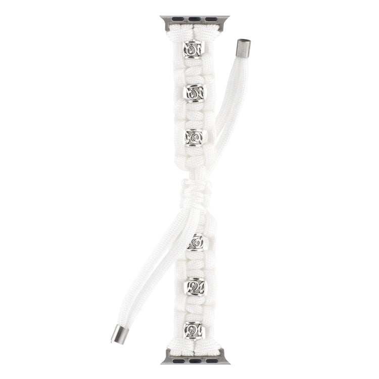 For Apple Watch Series 4 44mm Silk Silver Beads Braided Watch Band(White) - Watch Bands by PMC TechLife | Online Shopping South Africa | PMC TechLife