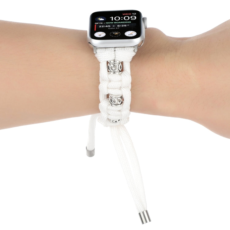 For Apple Watch Series 4 40mm Silk Silver Beads Braided Watch Band(White) - Watch Bands by PMC TechLife | Online Shopping South Africa | PMC TechLife