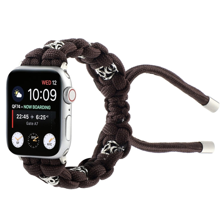 For Apple Watch Series 3 38mm Silk Silver Beads Braided Watch Band(Coffee) - Watch Bands by PMC TechLife | Online Shopping South Africa | PMC TechLife