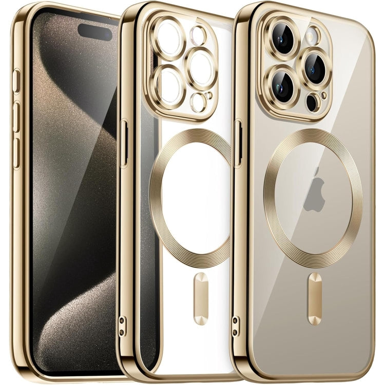 For iPhone 15 Pro Max Transparent Electroplated Magsafe Magnetic TPU Phone Case(Gold) - free shipping - PMC TechLife - Order now!