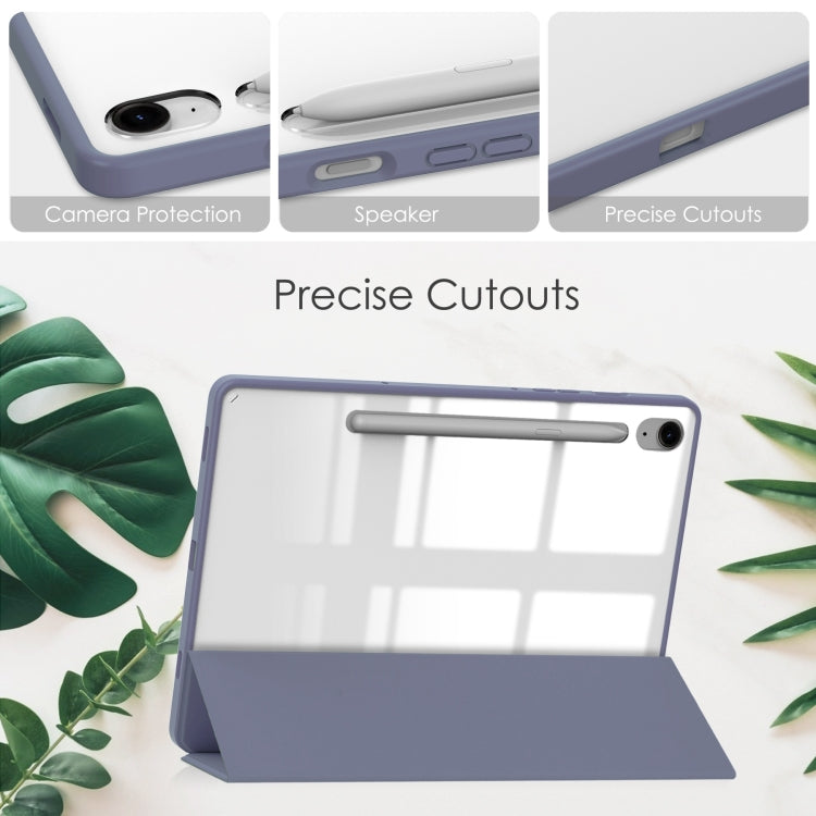 For Samsung Galaxy Tab S9 FE / S10 FE Acrylic 3-folding Smart Leather Tablet Case with Pen Slot(Lavender) - Galaxy Tab S9 FE by PMC TechLife | Online Shopping South Africa | PMC TechLife | Buy Now Pay Later Mobicred