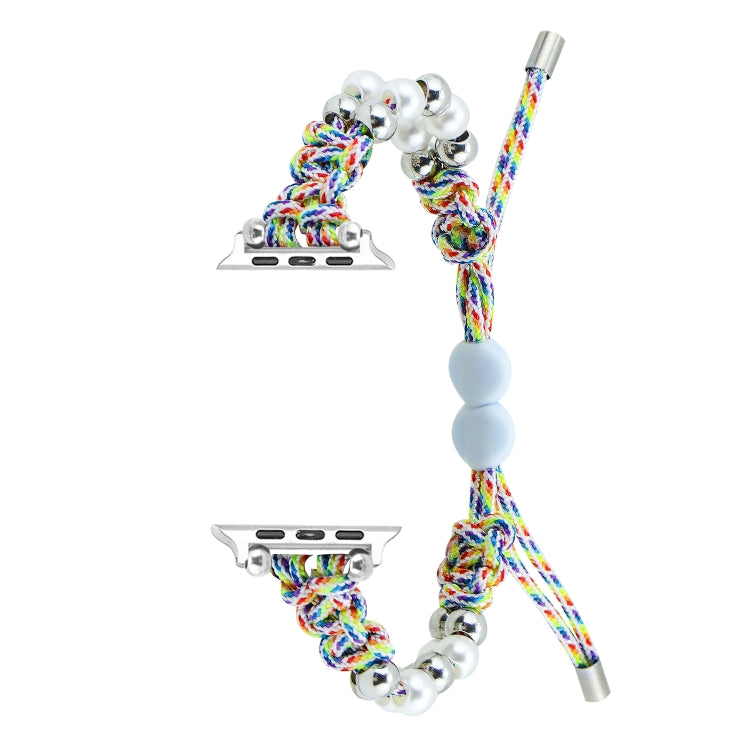 For Apple Watch Series 9 45mm Paracord Row Beads Drawstring Braided Watch Band(Rainbow) - Watch Bands by PMC TechLife | Online Shopping South Africa | PMC TechLife