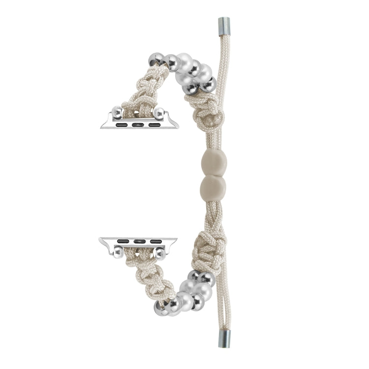 For Apple Watch Ultra 49mm Paracord Row Beads Drawstring Braided Watch Band(White) - Watch Bands by PMC TechLife | Online Shopping South Africa | PMC TechLife