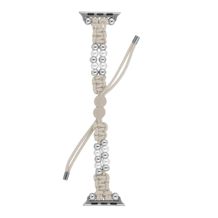 For Apple Watch Ultra 49mm Paracord Row Beads Drawstring Braided Watch Band(White) - Watch Bands by PMC TechLife | Online Shopping South Africa | PMC TechLife