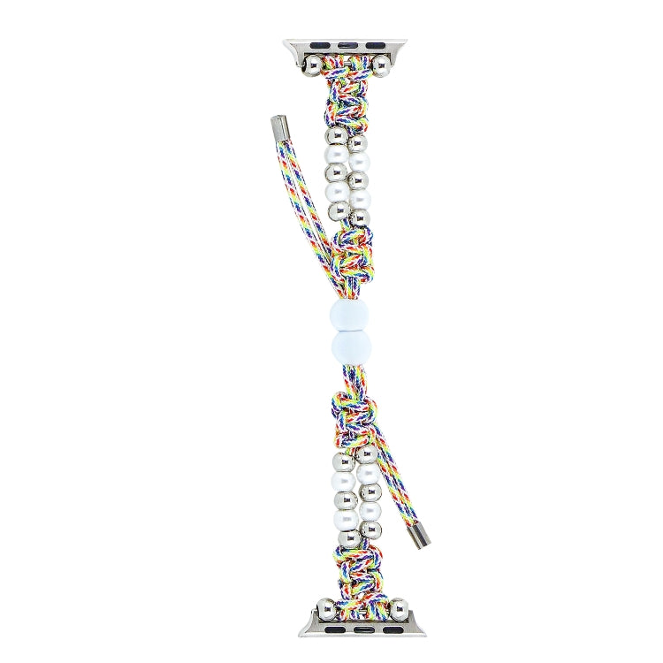 For Apple Watch Series 8 45mm Paracord Row Beads Drawstring Braided Watch Band(Rainbow) - Watch Bands by PMC TechLife | Online Shopping South Africa | PMC TechLife