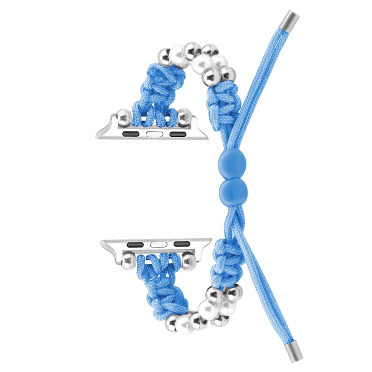For Apple Watch Series 8 45mm Paracord Row Beads Drawstring Braided Watch Band(Blue) - Watch Bands by PMC TechLife | Online Shopping South Africa | PMC TechLife