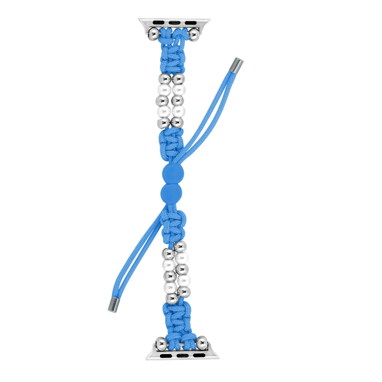 For Apple Watch Series 8 45mm Paracord Row Beads Drawstring Braided Watch Band(Blue) - Watch Bands by PMC TechLife | Online Shopping South Africa | PMC TechLife