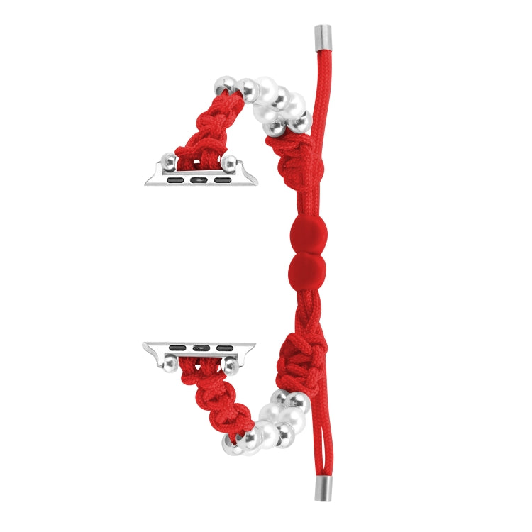 For Apple Watch Series 7 45mm Paracord Row Beads Drawstring Braided Watch Band(Red) - Watch Bands by PMC TechLife | Online Shopping South Africa | PMC TechLife