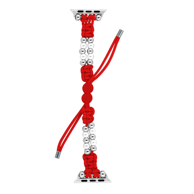 For Apple Watch Series 5 40mm Paracord Row Beads Drawstring Braided Watch Band(Red) - Watch Bands by PMC TechLife | Online Shopping South Africa | PMC TechLife