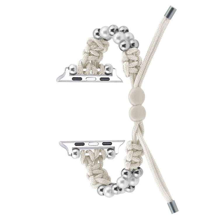 For Apple Watch Series 4 40mm Paracord Row Beads Drawstring Braided Watch Band(White) - Watch Bands by PMC TechLife | Online Shopping South Africa | PMC TechLife