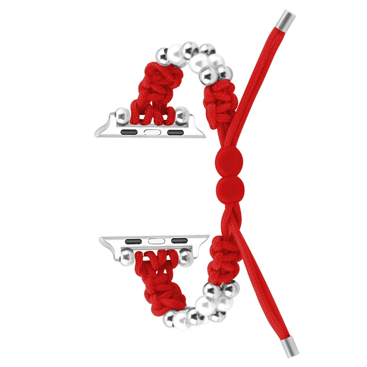 For Apple Watch Series 2 42mm Paracord Row Beads Drawstring Braided Watch Band(Red) - Watch Bands by PMC TechLife | Online Shopping South Africa | PMC TechLife