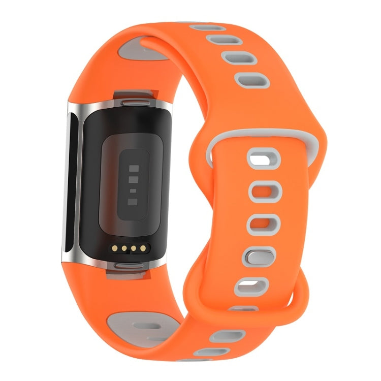 For Fitbit Charge 6 Two Color Silicone Watch Band(Orange Grey) - Watch Bands by PMC TechLife | Online Shopping South Africa | PMC TechLife