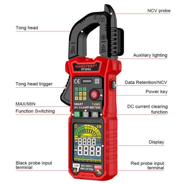 HABOTEST HT205A Multifunctional Intelligent Burn-proof Clamp Multimeter - Digital Multimeter by HABOTEST | Online Shopping South Africa | PMC Jewellery | Buy Now Pay Later Mobicred