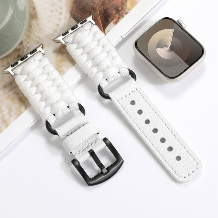 For Apple Watch Series 9 41mm Plain Paracord Genuine Leather Watch Band(White) - Watch Bands by PMC TechLife | Online Shopping South Africa | PMC TechLife