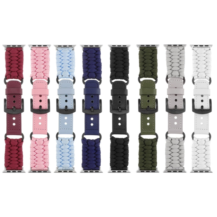 For Apple Watch SE 2022 40mm Plain Paracord Genuine Leather Watch Band(White) - Watch Bands by PMC TechLife | Online Shopping South Africa | PMC TechLife