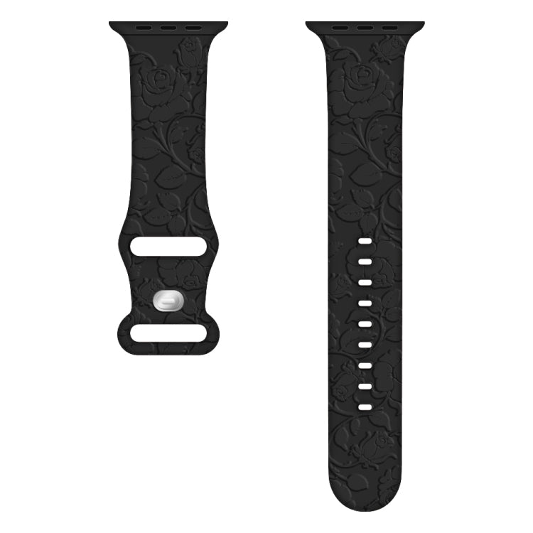 For Apple Watch Ultra 49mm Rose Embossed Silicone Watch Band(Black) - Watch Bands by PMC TechLife | Online Shopping South Africa | PMC TechLife