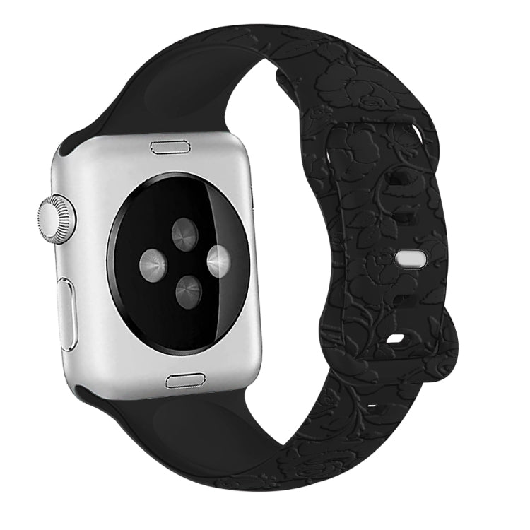 For Apple Watch SE 40mm Rose Embossed Silicone Watch Band(Black) - Watch Bands by PMC TechLife | Online Shopping South Africa | PMC TechLife | Buy Now Pay Later Mobicred