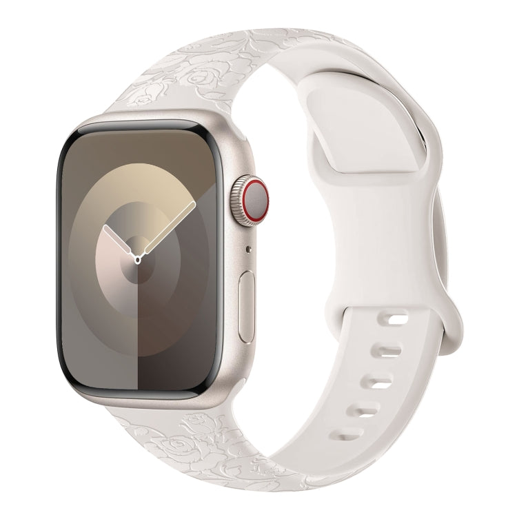 For Apple Watch Series 4 40mm Rose Embossed Silicone Watch Band(Starlight) - Watch Bands by PMC TechLife | Online Shopping South Africa | PMC TechLife