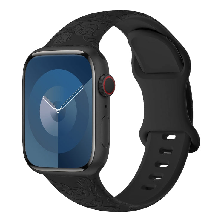 For Apple Watch Series 2 42mm Rose Embossed Silicone Watch Band(Black) - Watch Bands by PMC TechLife | Online Shopping South Africa | PMC TechLife