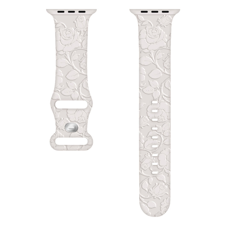 For Apple Watch Series 2 42mm Rose Embossed Silicone Watch Band(Starlight) - Watch Bands by PMC TechLife | Online Shopping South Africa | PMC TechLife