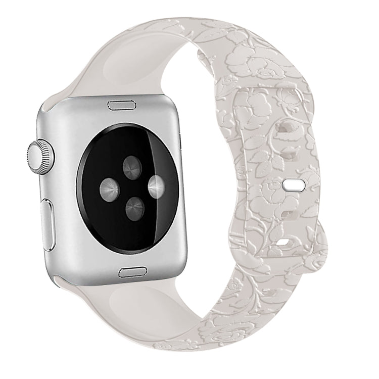 For Apple Watch Series 2 38mm Rose Embossed Silicone Watch Band(Starlight) - Watch Bands by PMC TechLife | Online Shopping South Africa | PMC TechLife