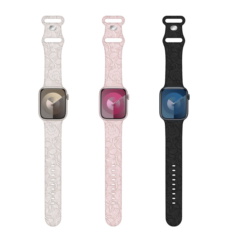 For Apple Watch Series 2 42mm Rose Embossed Silicone Watch Band(Black) - Watch Bands by PMC TechLife | Online Shopping South Africa | PMC TechLife
