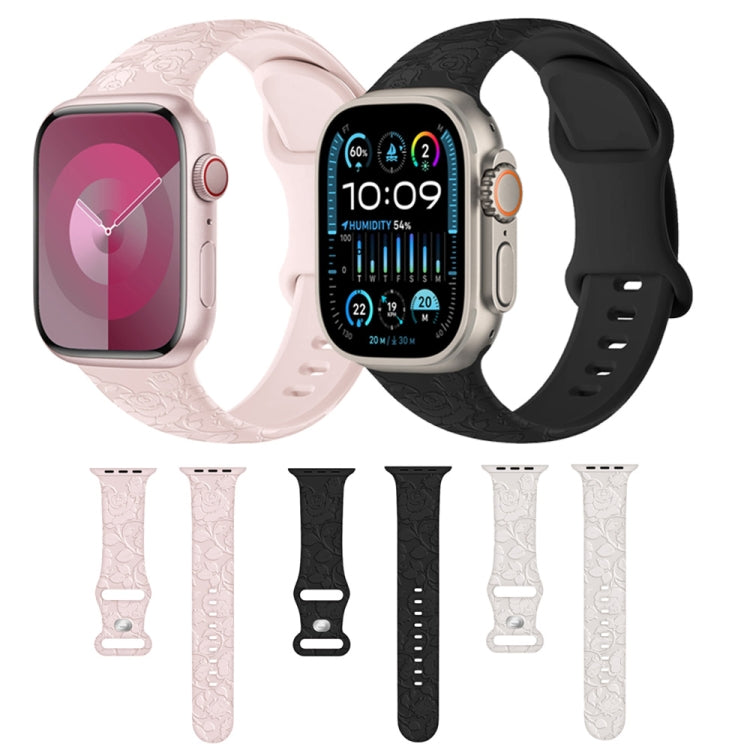 For Apple Watch Series 4 44mm Rose Embossed Silicone Watch Band(Black) - Watch Bands by PMC TechLife | Online Shopping South Africa | PMC TechLife