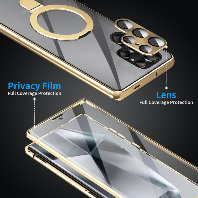 For Samsung Galaxy S24 Ultra 5G MagSafe Magnetic HD Frosted Tempered Glass Holder Phone Case(Gold) - Galaxy S24 Ultra 5G Cases by PMC Jewellery | Online Shopping South Africa | PMC Jewellery