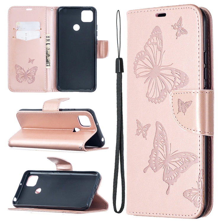 For Xiaomi Redmi 9C Two Butterflies Embossing Pattern Horizontal Flip Leather Case with Holder & Card Slot & Wallet & Lanyard(Rose Gold) - free shipping - PMC TechLife - Order now!