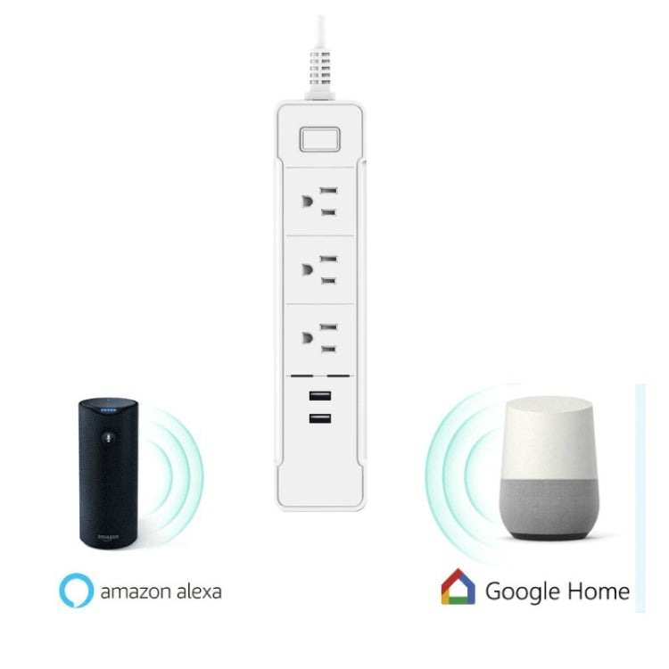 C198A 2 USB Ports + 3 US Sockets WiFi Smart Power Plug Socket, Compatible with Alexa and Google Home, AC 110V-240V, US Plug(White) - Smart Socket by PMC Jewellery | Online Shopping South Africa | PMC Jewellery