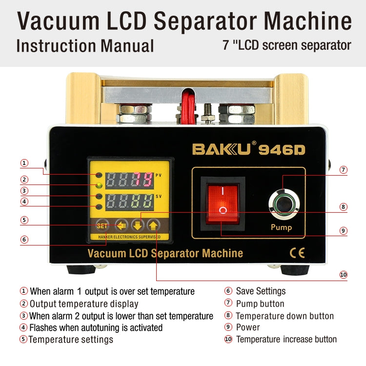 BAKU BK-946D 200W Vacuum LCD Touch Panel Separator Machine, AC 110V - Separation Equipment by BAKU | Online Shopping South Africa | PMC Jewellery