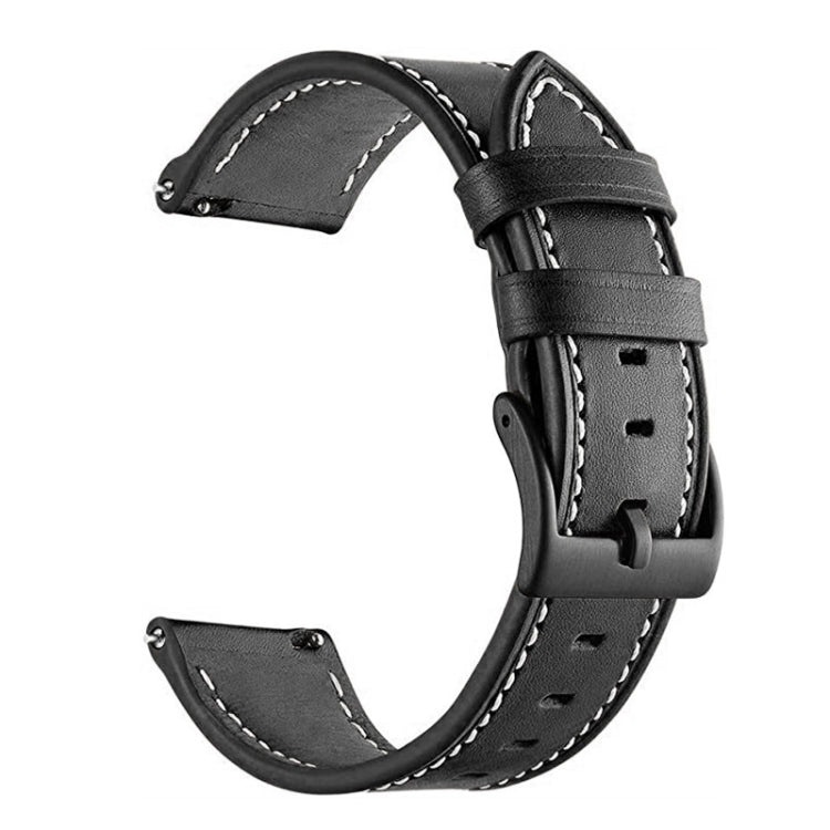 For Garmin Forerunner 265 / 255 / Vivoactive 4 / Venu 2 22mm Stitching Black Buckle Genuine Leather Watch Band (Black) - Watch Bands by PMC Jewellery | Online Shopping South Africa | PMC Jewellery