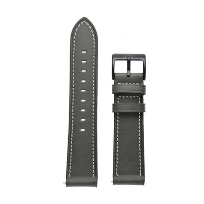 For Garmin Forerunner 265 / 255 / Vivoactive 4 / Venu 2 22mm Stitching Black Buckle Genuine Leather Watch Band (Grey) - Watch Bands by PMC Jewellery | Online Shopping South Africa | PMC Jewellery