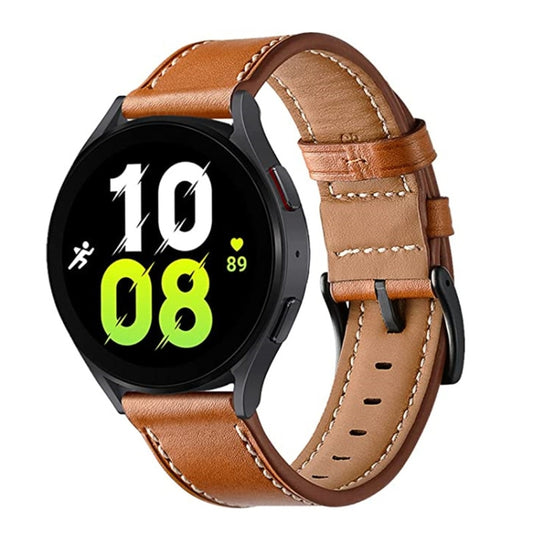 For Garmin Forerunner 265 / 255 / Vivoactive 4 / Venu 2 22mm Stitching Black Buckle Genuine Leather Watch Band (Brown) - Watch Bands by PMC Jewellery | Online Shopping South Africa | PMC Jewellery