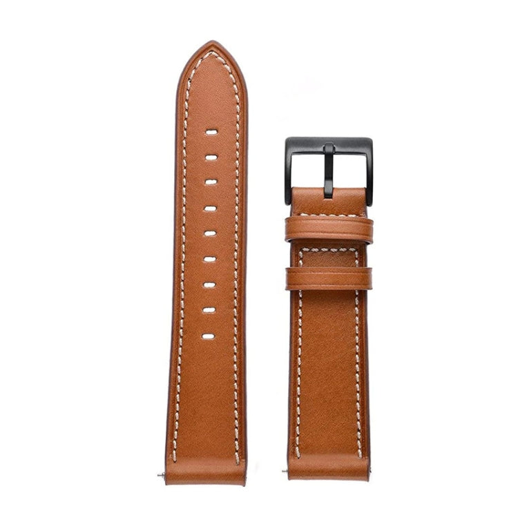 For Garmin Forerunner 265 / 255 / Vivoactive 4 / Venu 2 22mm Stitching Black Buckle Genuine Leather Watch Band (Brown) - Watch Bands by PMC Jewellery | Online Shopping South Africa | PMC Jewellery