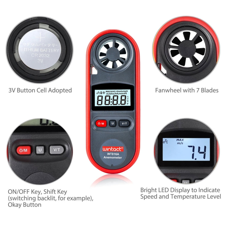 Wintact WT816A Digital Electronic Thermometer Anemometer - Tachometers & Anemometer by Wintact | Online Shopping South Africa | PMC TechLife | Buy Now Pay Later Mobicred