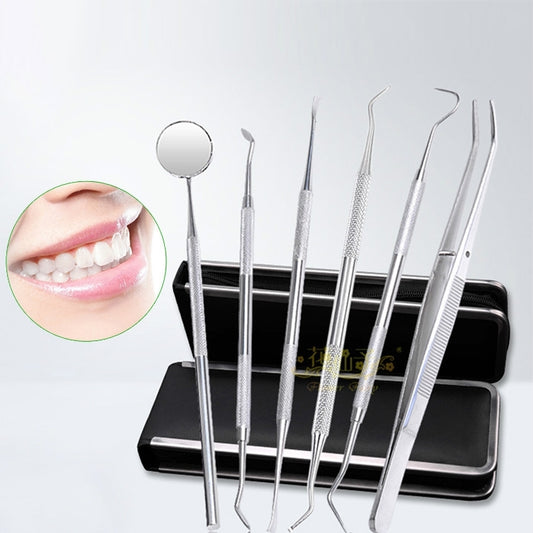 6 in 1 Dental Tool Set (Stainless Steel Probe + Hoe-shaped Dentist + Sickle Dentist + Tooth Stain Rejection Device + Dental Tweezers + Mouth Mirror) - Dental Tools by PMC Jewellery | Online Shopping South Africa | PMC Jewellery