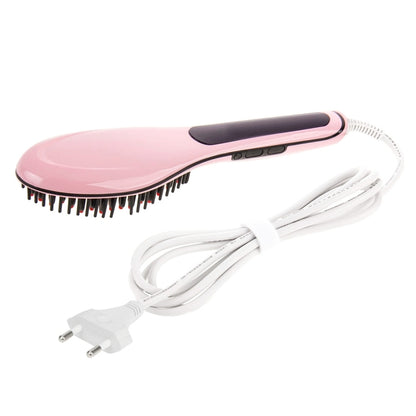 Handheld Innovative Hair Straightener Comb with LCD Temperature Display, EU Plug(Pink) - Combs by PMC Jewellery | Online Shopping South Africa | PMC Jewellery