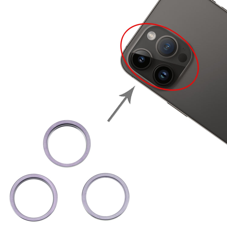 For iPhone 14 Pro Max 3PCS Rear Camera Glass Lens Metal Outside Protector Hoop Ring(Deep Purple) - Camera Series by PMC TechLife | Online Shopping South Africa | PMC TechLife | Buy Now Pay Later Mobicred
