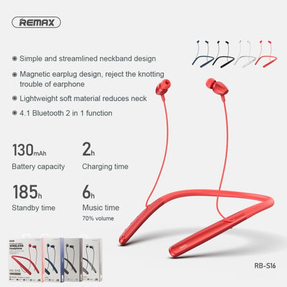 REMAX RB-S16 Wireless Neck-mounted Sports V4.2 Bluetooth Earphone (Red) - Neck-mounted Earphone by REMAX | Online Shopping South Africa | PMC Jewellery